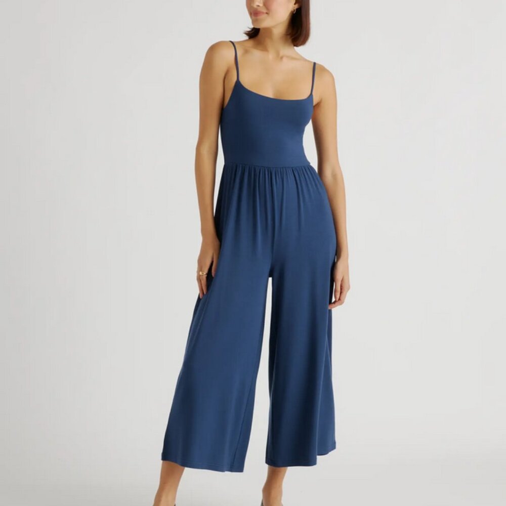 Quince Tencel Jersey Wide Leg Jumpsuit Navy Blue size Medium